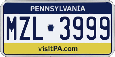 PA license plate MZL3999