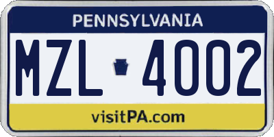 PA license plate MZL4002