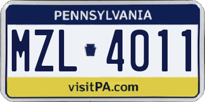 PA license plate MZL4011