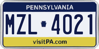 PA license plate MZL4021