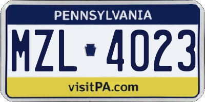 PA license plate MZL4023