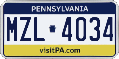 PA license plate MZL4034
