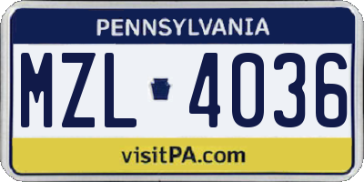 PA license plate MZL4036