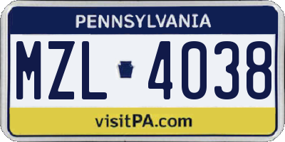 PA license plate MZL4038