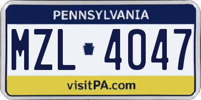 PA license plate MZL4047
