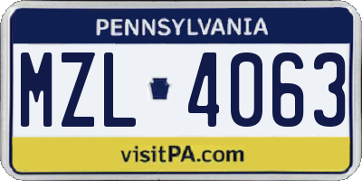 PA license plate MZL4063