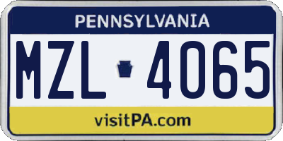 PA license plate MZL4065