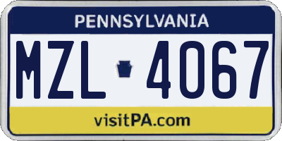 PA license plate MZL4067