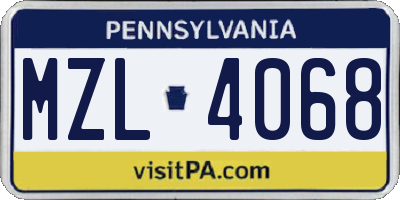 PA license plate MZL4068