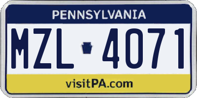 PA license plate MZL4071