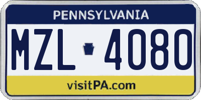 PA license plate MZL4080