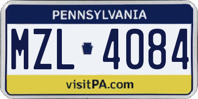 PA license plate MZL4084