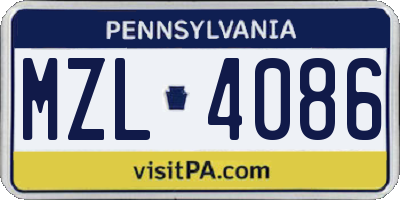 PA license plate MZL4086