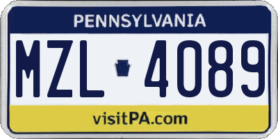 PA license plate MZL4089