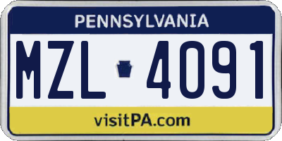 PA license plate MZL4091