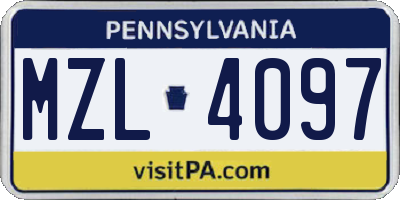 PA license plate MZL4097