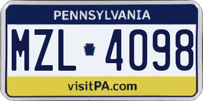 PA license plate MZL4098