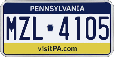 PA license plate MZL4105