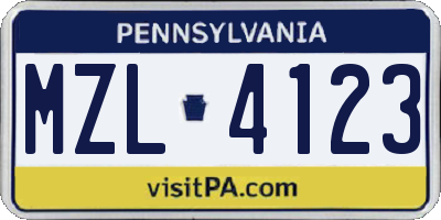 PA license plate MZL4123