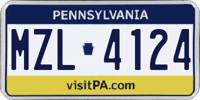 PA license plate MZL4124