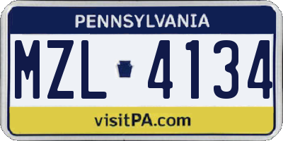 PA license plate MZL4134