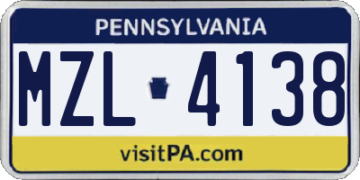 PA license plate MZL4138