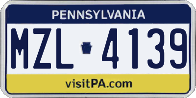 PA license plate MZL4139