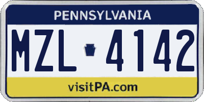 PA license plate MZL4142