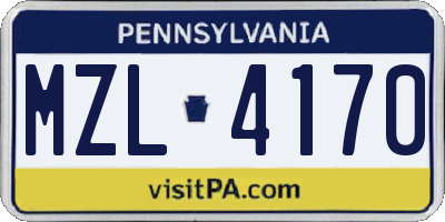 PA license plate MZL4170