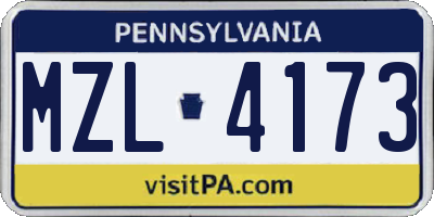 PA license plate MZL4173