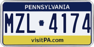 PA license plate MZL4174