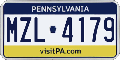 PA license plate MZL4179