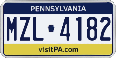 PA license plate MZL4182