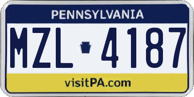 PA license plate MZL4187