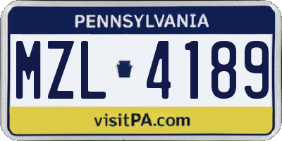 PA license plate MZL4189
