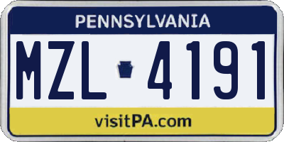PA license plate MZL4191
