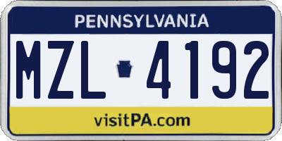 PA license plate MZL4192