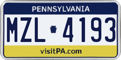 PA license plate MZL4193