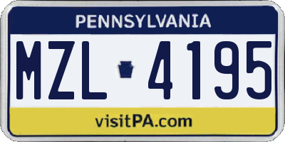 PA license plate MZL4195