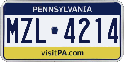 PA license plate MZL4214