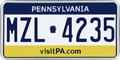 PA license plate MZL4235
