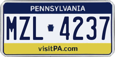 PA license plate MZL4237