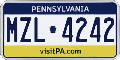 PA license plate MZL4242