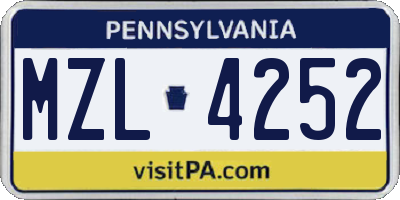 PA license plate MZL4252