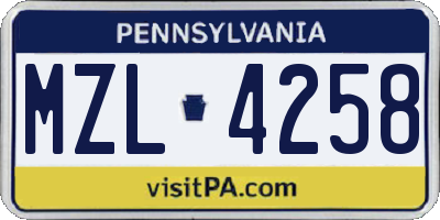 PA license plate MZL4258