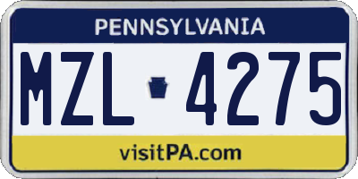PA license plate MZL4275
