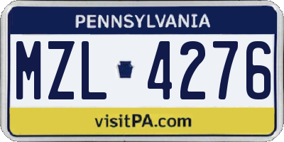 PA license plate MZL4276
