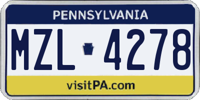 PA license plate MZL4278