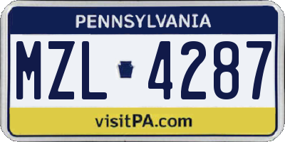 PA license plate MZL4287