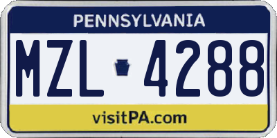 PA license plate MZL4288